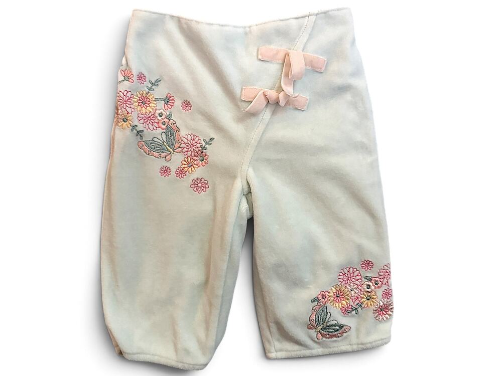 Vintage Baby Togs Embroidered Velour Pants 3–6 Months Butterfly Floral
